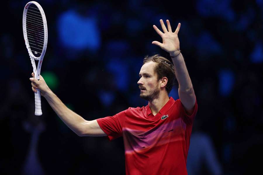 Daniil Medvedev celebrates after the winning the encounter