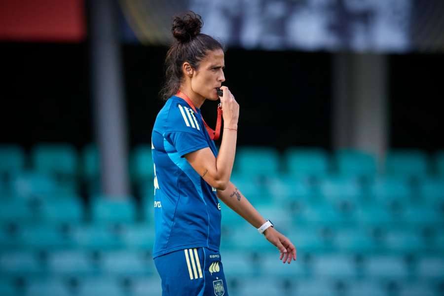 Montse Tomé, durante un entrenamiento de España antes de la final ante Inglaterra