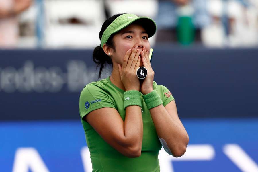 Alexandra Eala of the Philippines reacts after winning against Naomi Osaka Alexandra Eala of the Philippines reacts after winning against Naomi Osaka