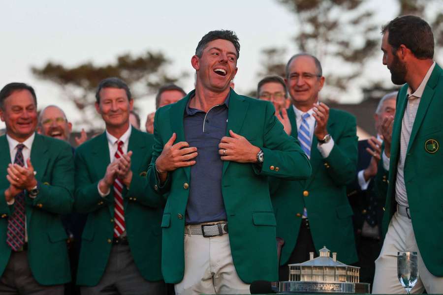 Rory McIlroy wears the famous green jacket after winning the Masters at Augusta earlier this year