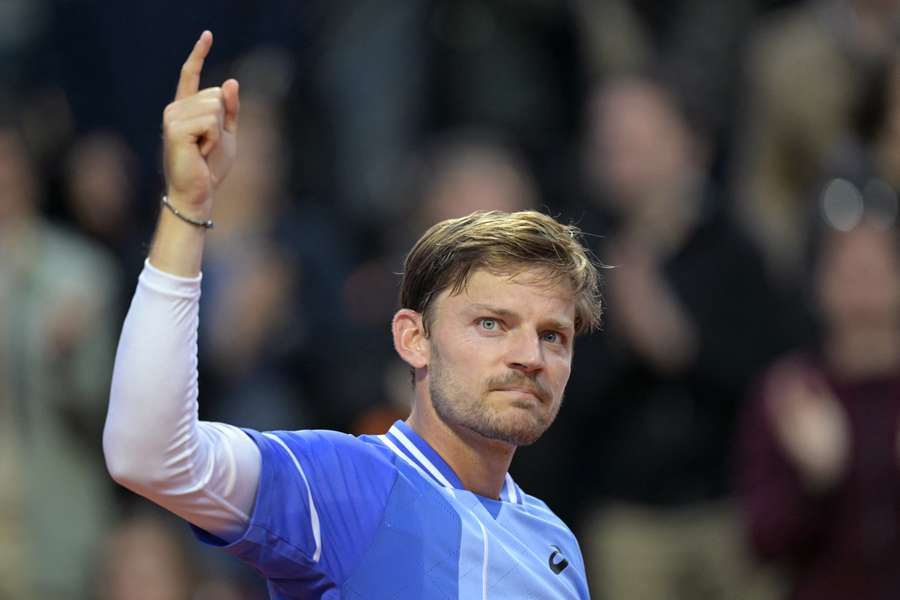 David Goffin celebrates after defeating France's Giovanni Mpetshi Perricard