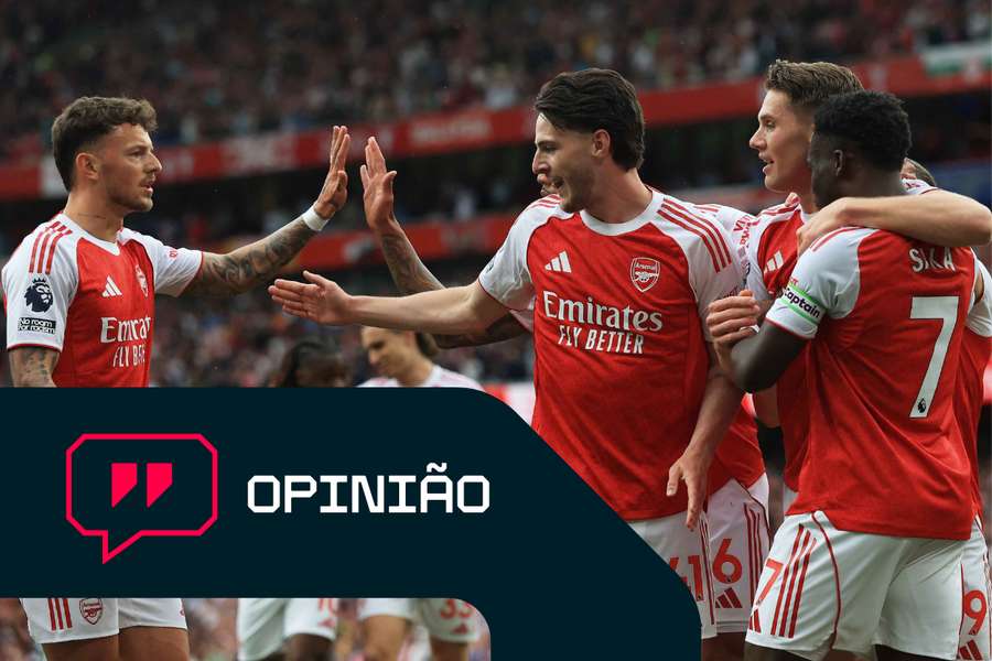 Viktor Gyokeres, do Arsenal, celebra o golo contra o Fulham com os colegas de equipa Viktor Gyokeres, do Arsenal, celebra o golo contra o Fulham com os colegas de equipa