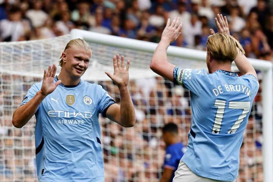 Haaland comemora seu primeiro gol na Premier League 2024/25