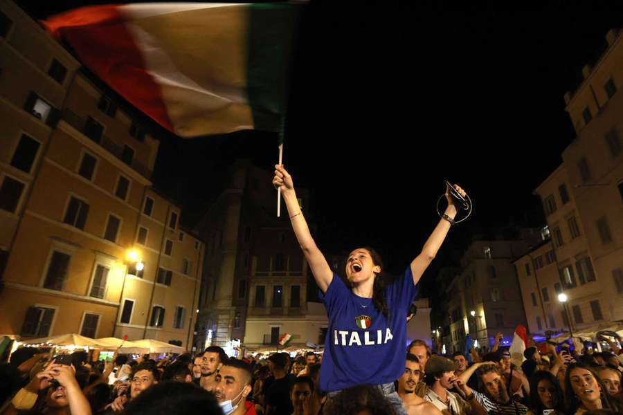 La festa azzurra dopo la vittoria all'Europeo nel 2021