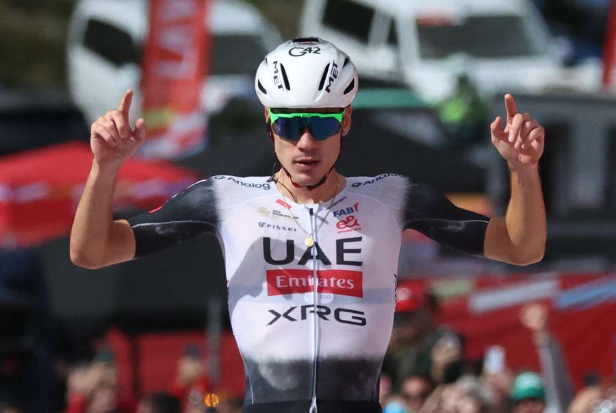 Ayuso celebrates a stage victory of the Vuelta a Espana Ayuso celebrates a stage victory of the Vuelta a Espana