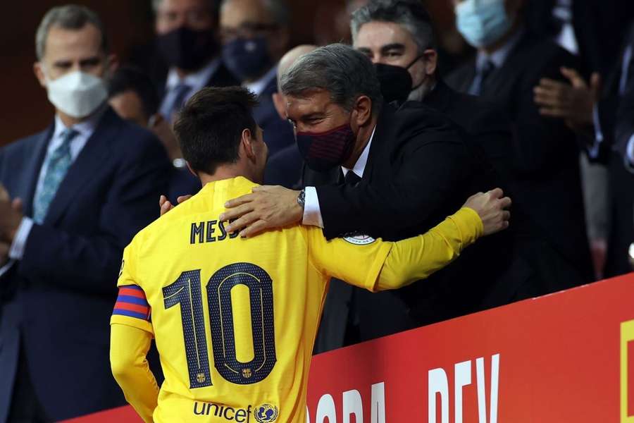 Messi și Laporta, după ce au câștigat Cupa Spaniei în 2021