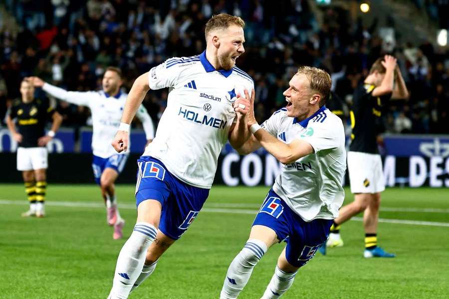 Kevin Jansson (left) celebrates his goal with Marcus Baggesen