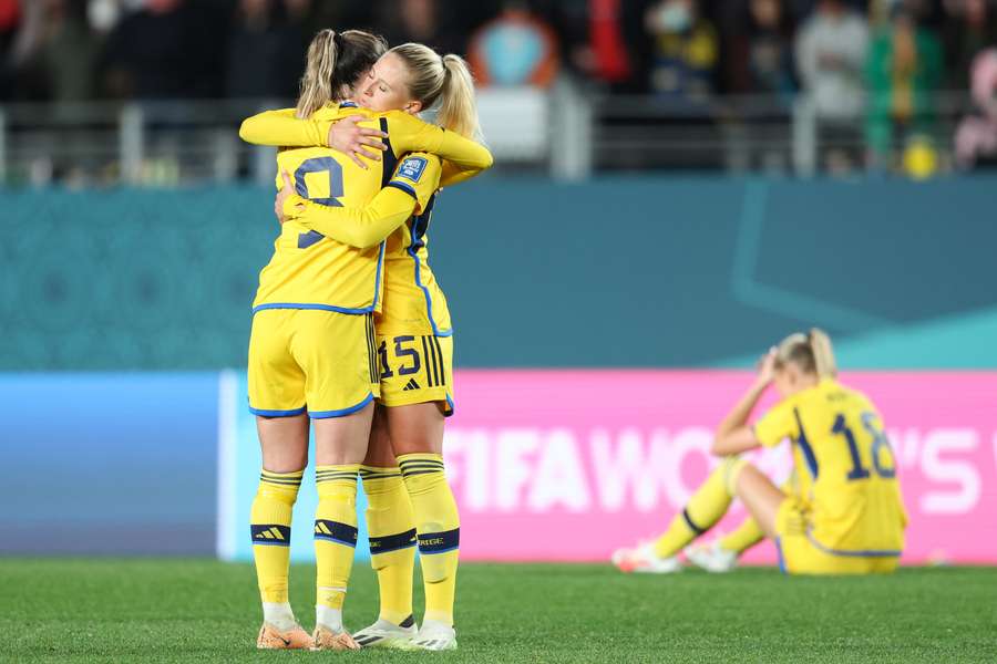 Sweden's players console each other after the final whistle