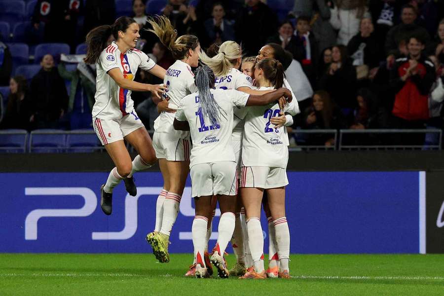 Ada Hegerberg celebrates scoring Lyon's second goal