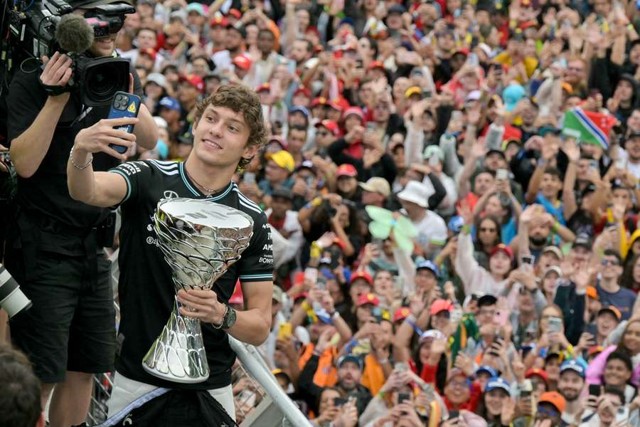 Antonelli celebrates podium at Sao Paulo in 2025