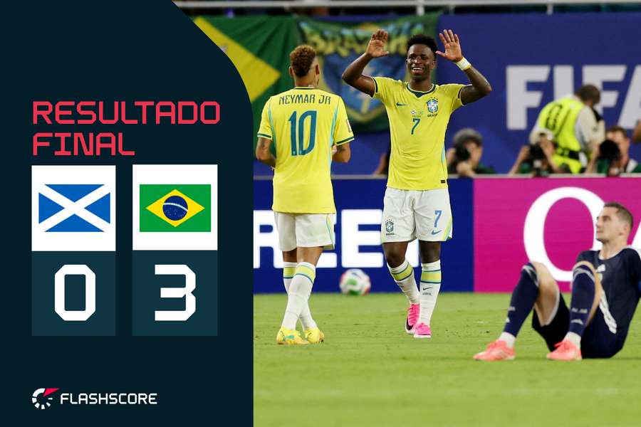 Vinicius Júnior, que bisou, com Neymar, que voltou aos relvados