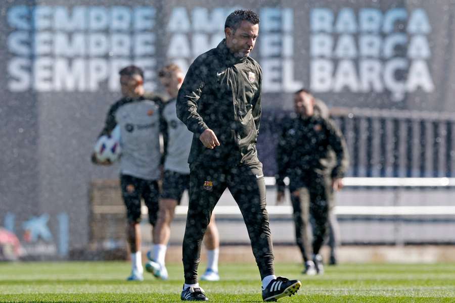 Xavi on the training pitch with Barcelona