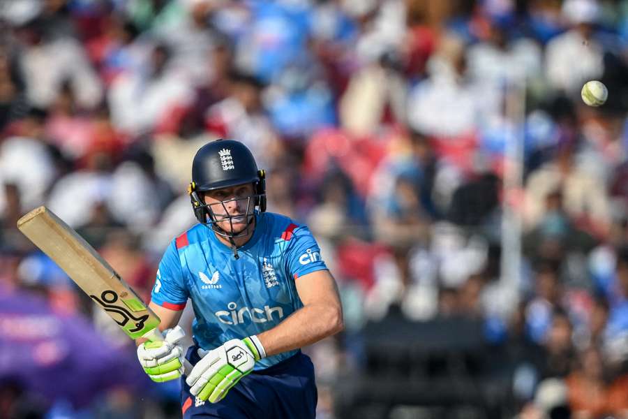 England's captain Jos Buttler plays a shot against India in their second ODI earlier this month