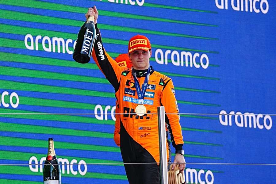 Piastri celebrates his win