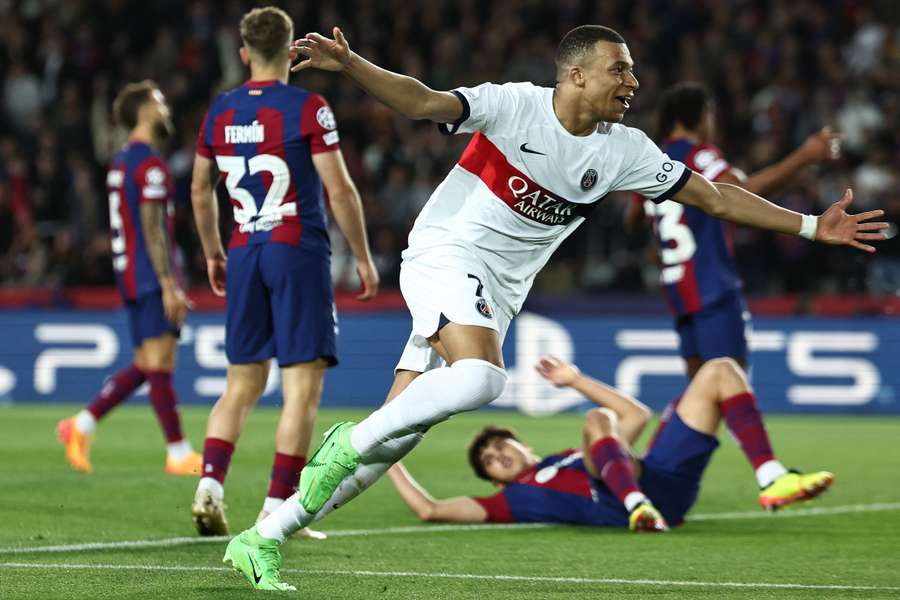 Kylian Mbappe netted twice for Paris Saint-Germain against Barcelona at Montjuic in the Champions League