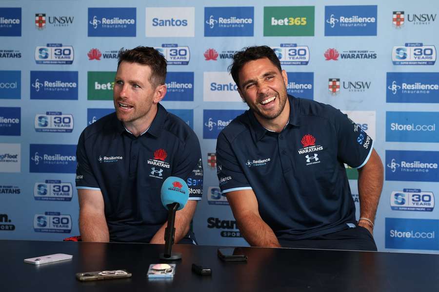 36yo Bernard Foley and 37yo Nick Phipps speak to reporters in Sydney on Thursday. 36yo Bernard Foley and 37yo Nick Phipps speak to reporters in Sydney on Thursday.