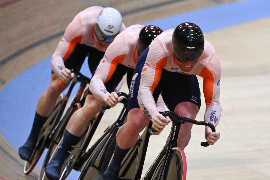 Van links naar rechts: Roy Van Den Berg, Harrie Lavreysen en Jeffrey Hoogland