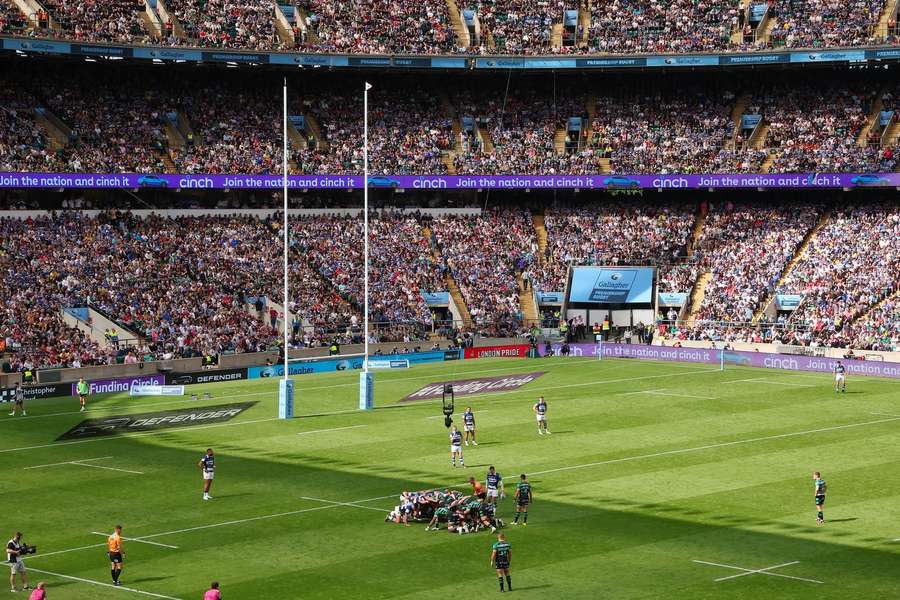 General view of match play during the Gallagher Premiership Rugby Final Match between Northampton Saints and Bath Rugby at Twickenham