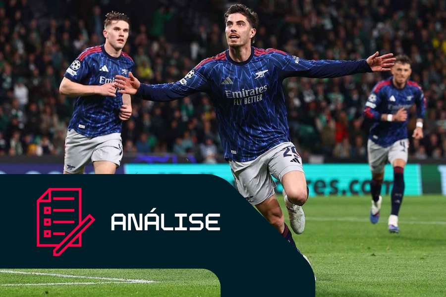 Kai Havertz, do Arsenal, celebra o golo da vitória frente ao Sporting