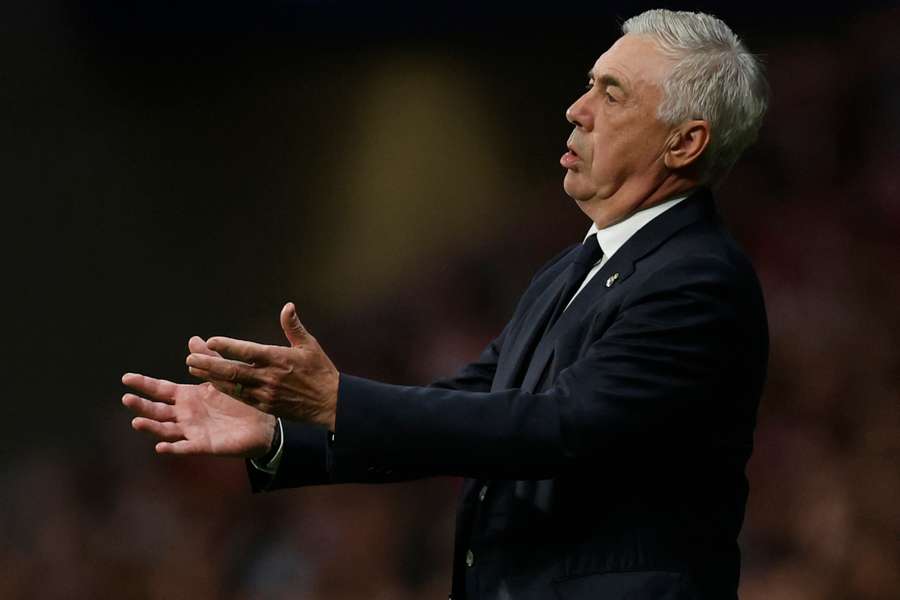 Carlo Ancelotti, durante o jogo Atlético de Madrid-Real Madrid