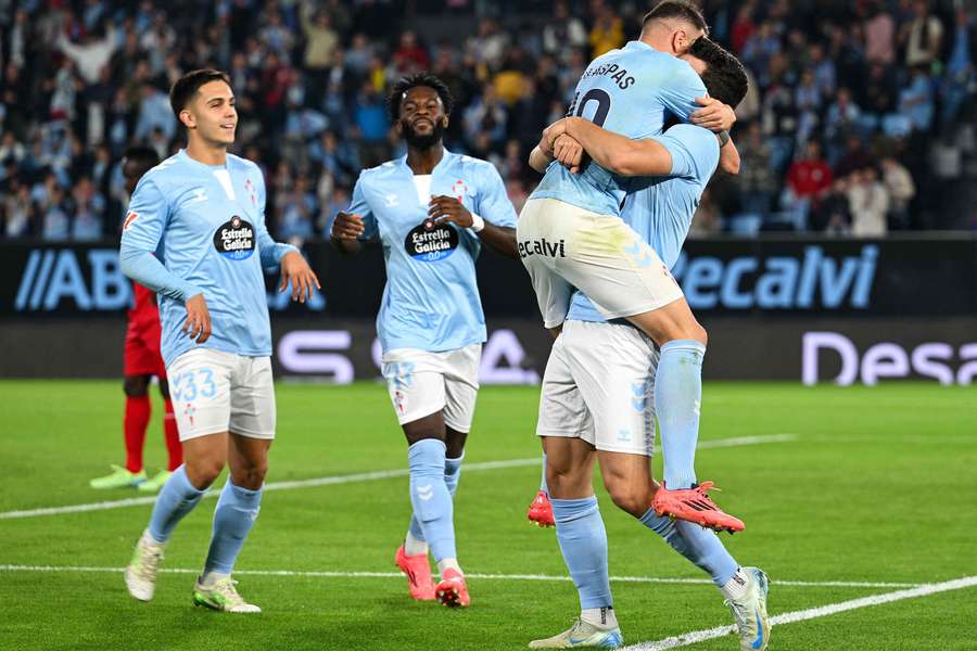 Celta Vigo's Anastasios Douvikas celebrates scoring the game's only goal