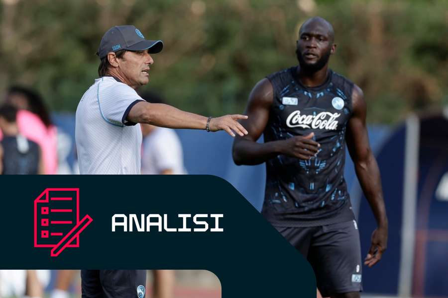 L'allenatore del Napoli Antonio Conte con Romelu Lukaku prima del grave infortunio del giocatore