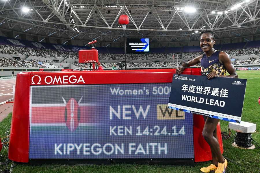 Faith Kipyegon, after running her world-leading time in Shanghai