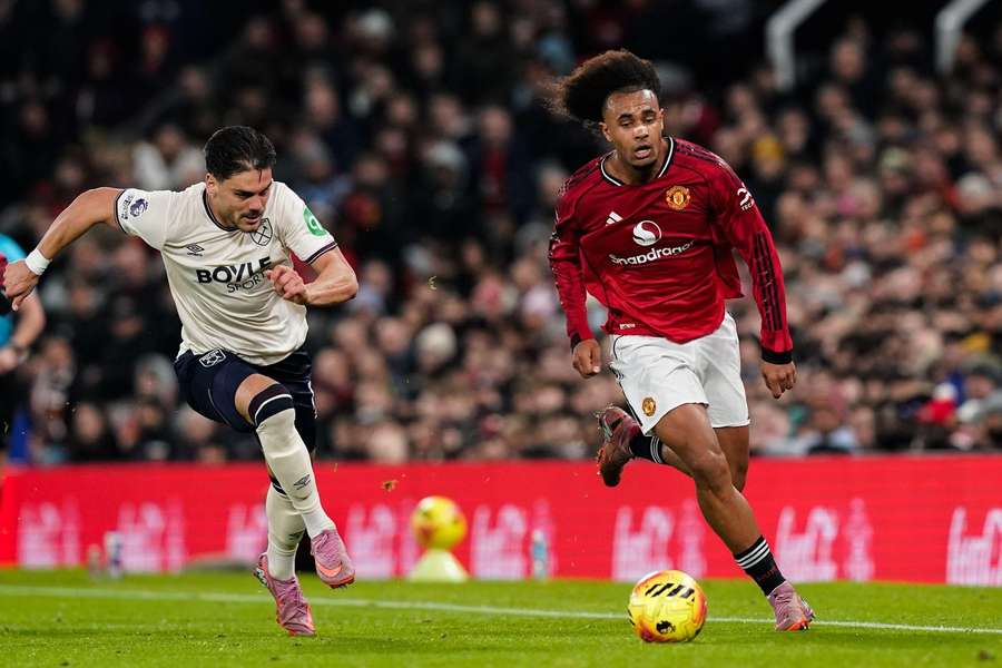 Man United's Joshua Zirkzee during the game vs West Ham Man United's Joshua Zirkzee during the game vs West Ham
