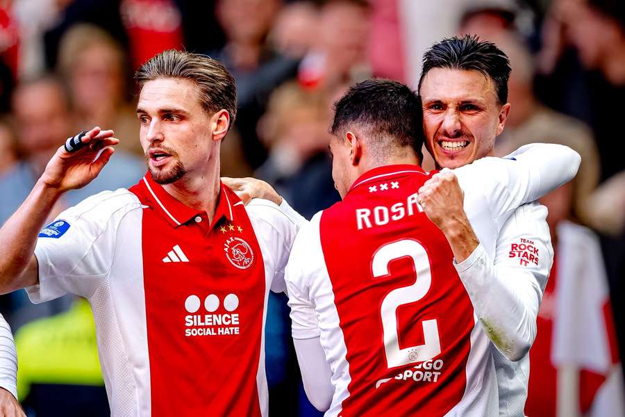Ajax celebrate Steven Berghuis' 2-1 against NAC Breda