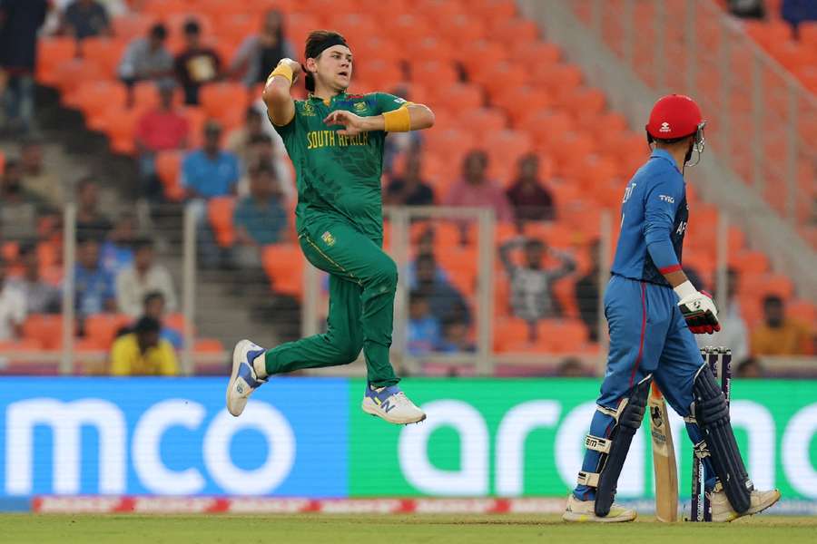 South Africa's Gerald Coetzee in action with the ball