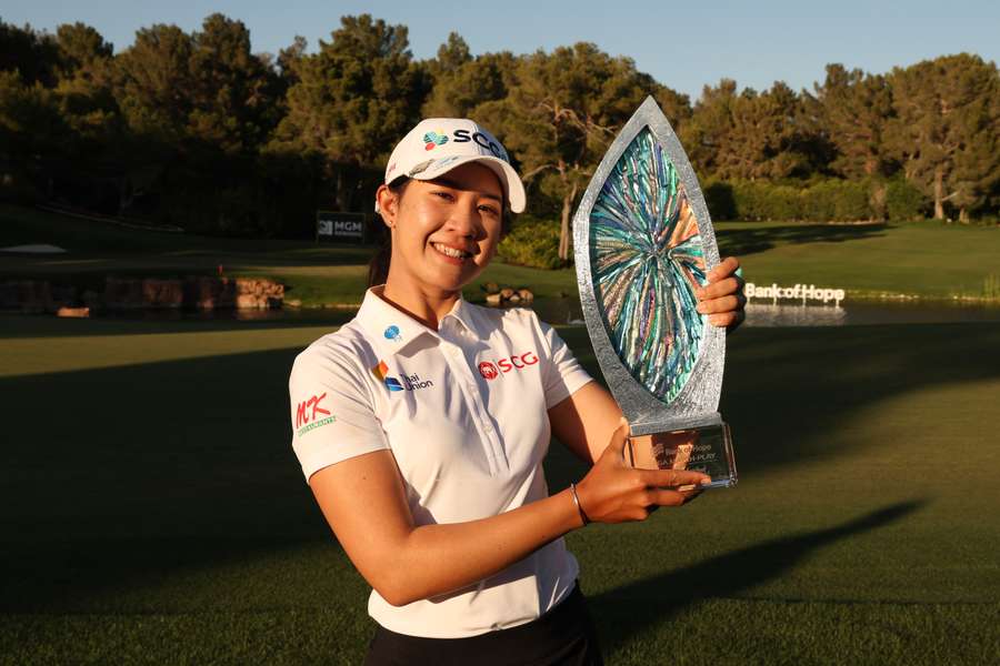 Pajaree Anannarukarn of Thailand poses for a photo with the trophy