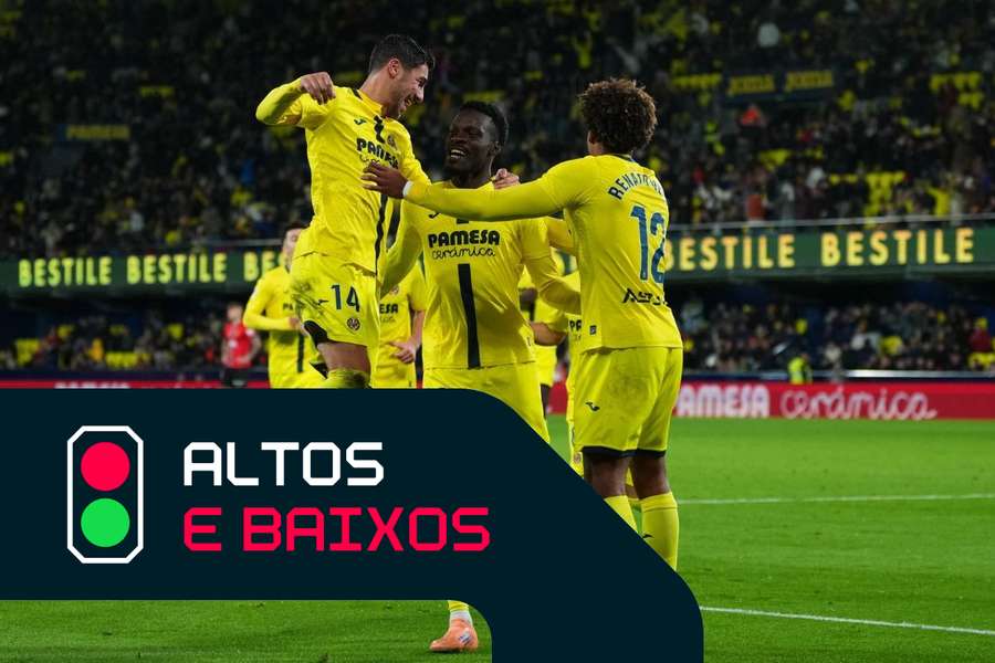 Os jogadores do Villarreal celebram um dos seus golos frente ao Mallorca