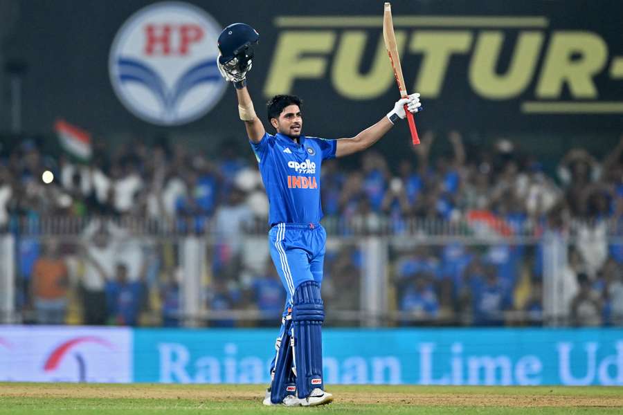 India's captain Shubman Gill celebrates after scoring a double-century India's captain Shubman Gill celebrates after scoring a double-century