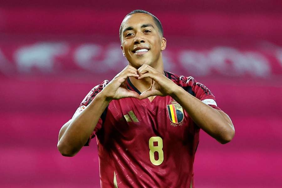 Youri Tielemans celebrates goal for Begium 