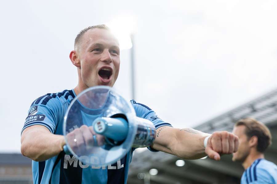 Kristian Lien celebrates at full-time after scoring two for Djurgarden Kristian Lien celebrates at full-time after scoring two for Djurgarden