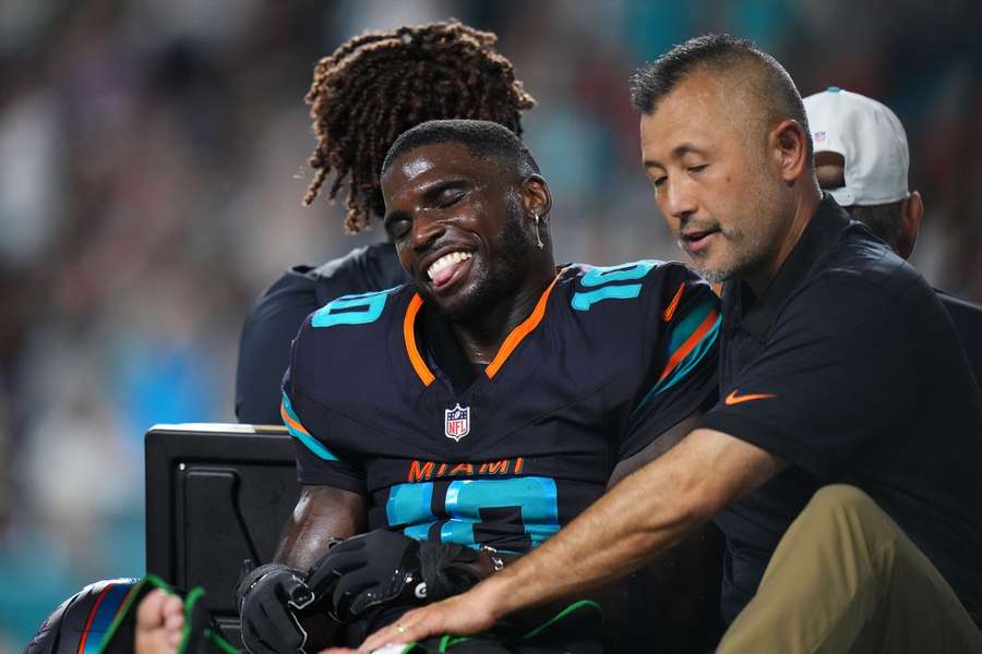 Tyreek Hill was carted off the field in the game against the New York Jets