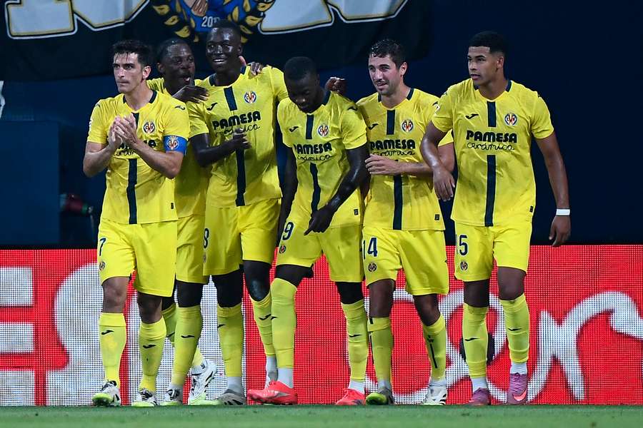 Villarreal celebrate Pape Gueye's goal