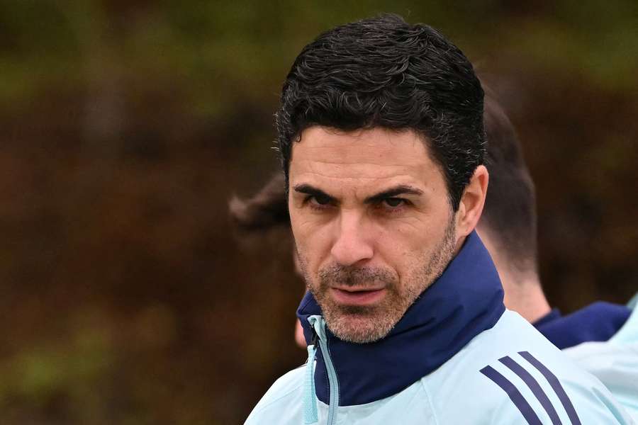 Arsenal's Spanish manager Mikel Arteta arrives to take a training session