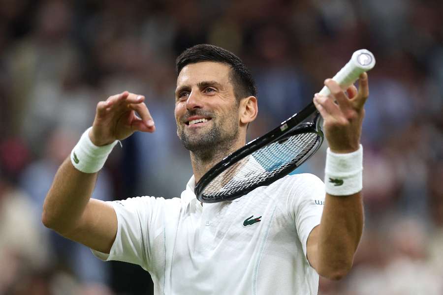 Djokovic celebrating his emphatic win