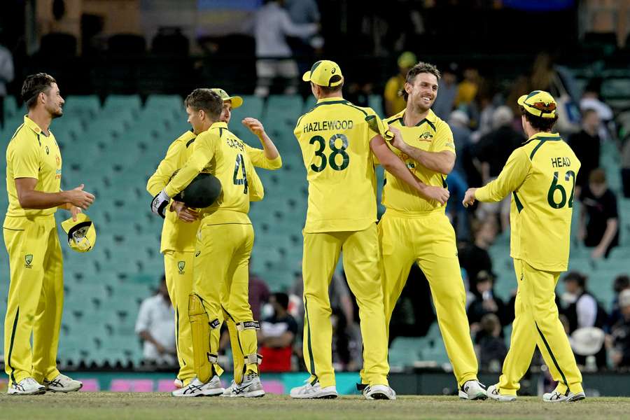 Australia's players celebrate their ODI series win