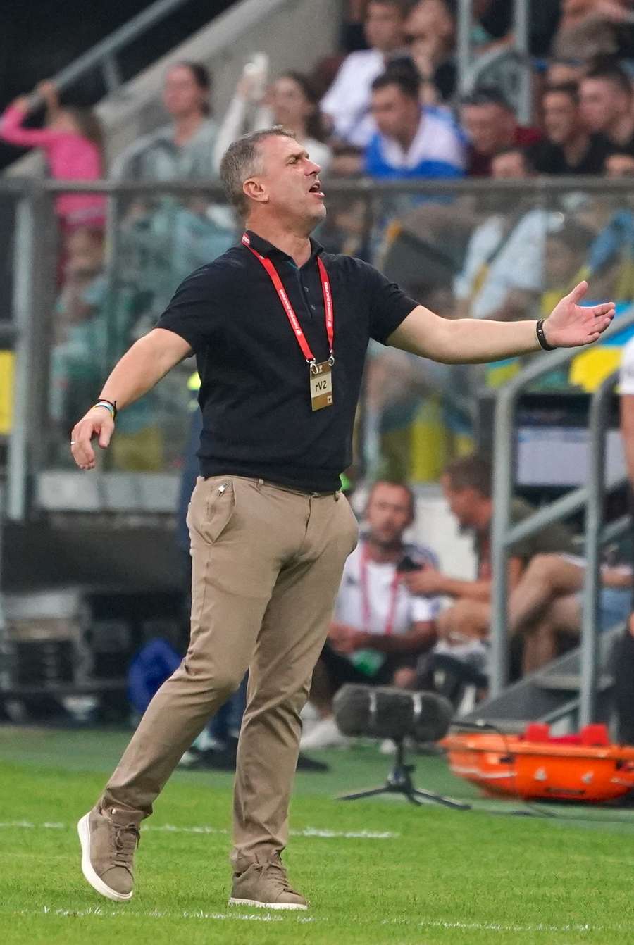 Ukraine's coach Serhiy Rebrov reacts during the UEFA EURO 2024 qualifying football match between Ukraine and England