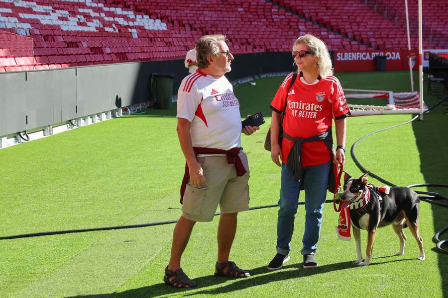 Supporters and their pets at Benfica's stadium