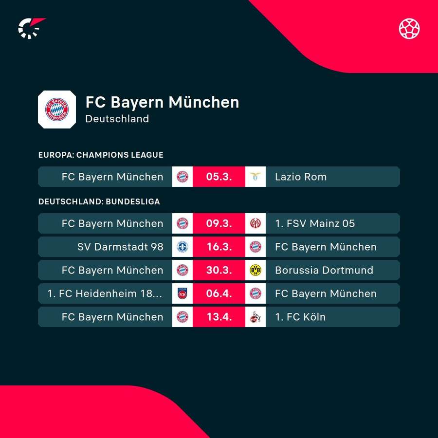Die kommenden Aufgaben für den FC Bayern.