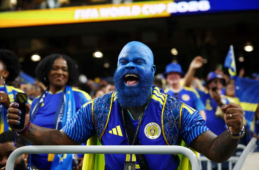 A Curacao fan inside the stadium prior to kick-off A Curacao fan inside the stadium prior to kick-off