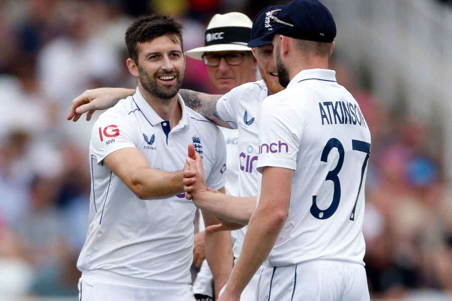 Mark Woods celebrates taking wicket