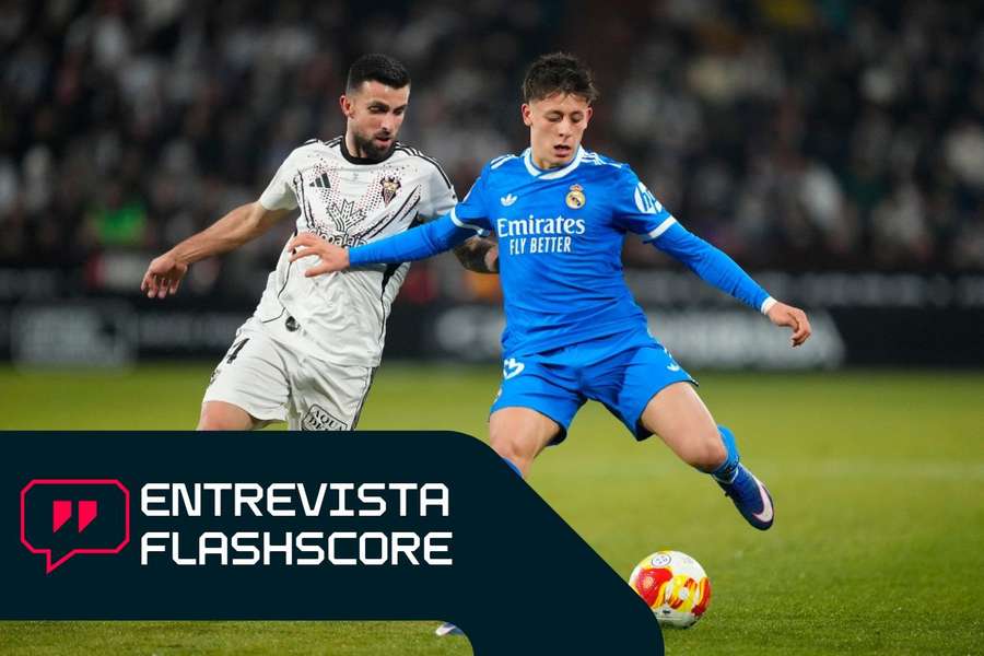 Agus Medina, ante Arda Güler, en el Albacete-Real Madrid de Copa