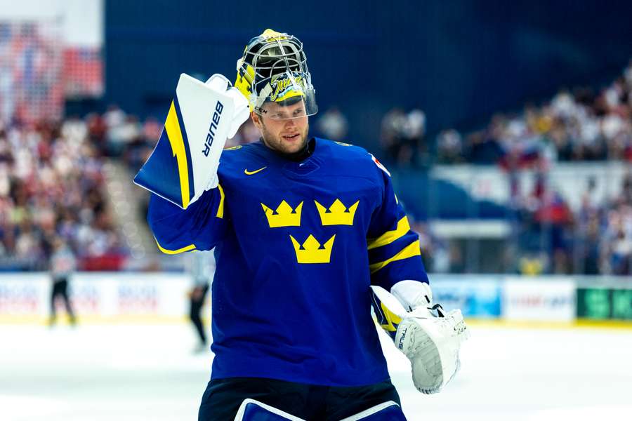 Sweden goaltender Filip Gustavsson during the IIHF Ice Hockey World Championship (2024)