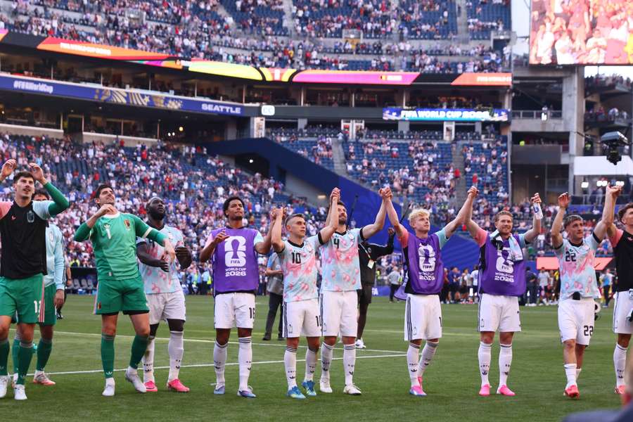 I giocatori del Belgio esultano dopo la vittoria contro gli USA