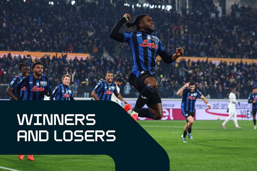 Ademola Lookman celebrates Atalanta's 2-1 win over Milan