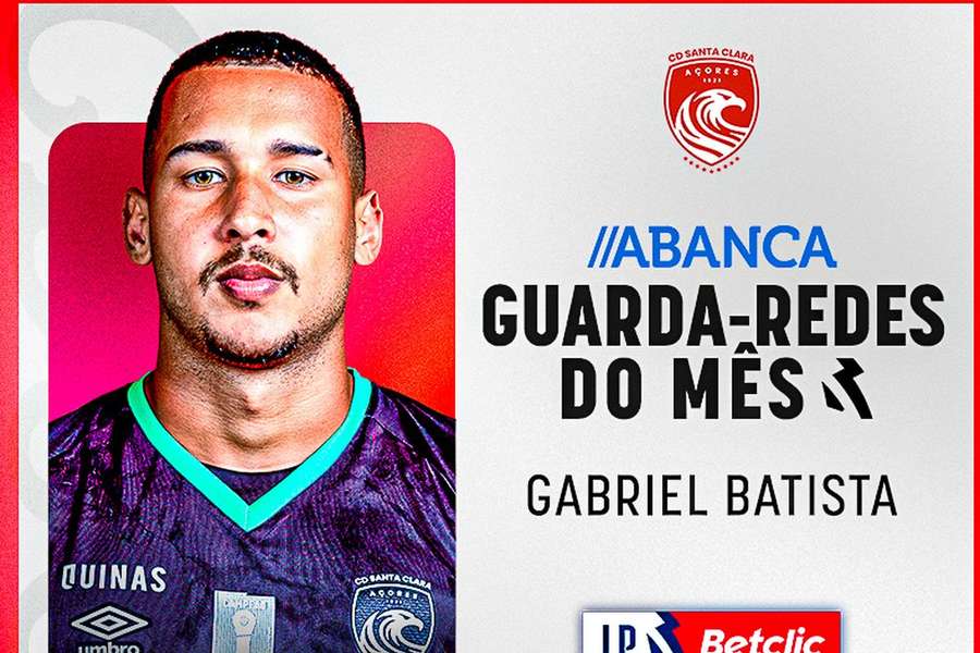 Gabriel Batista foi eleito melhor guarda-redes do mês de novembro